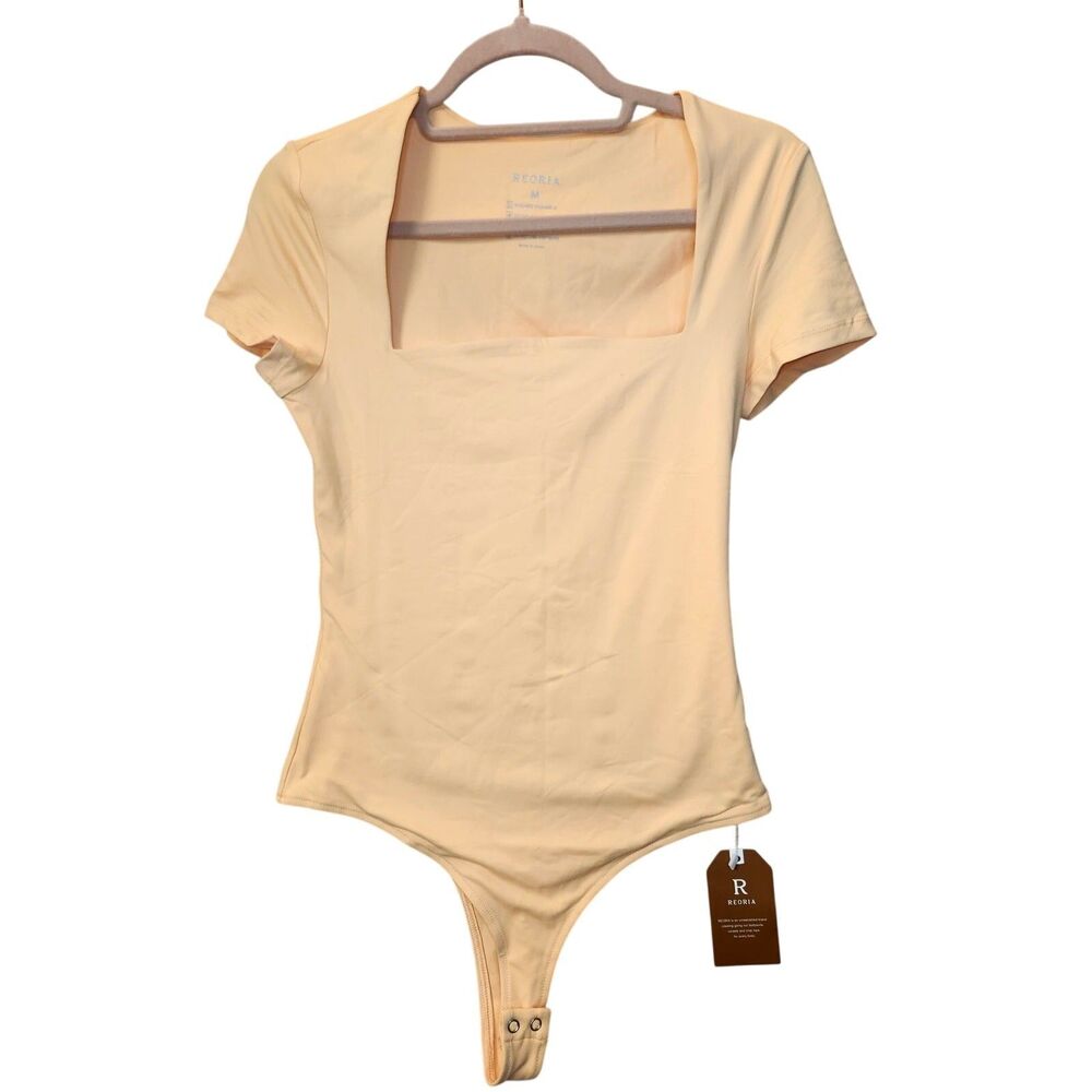 Womens Square Neck Double Lined Shirt Stretchy Basic Short Sleeve Bodysuit Tops